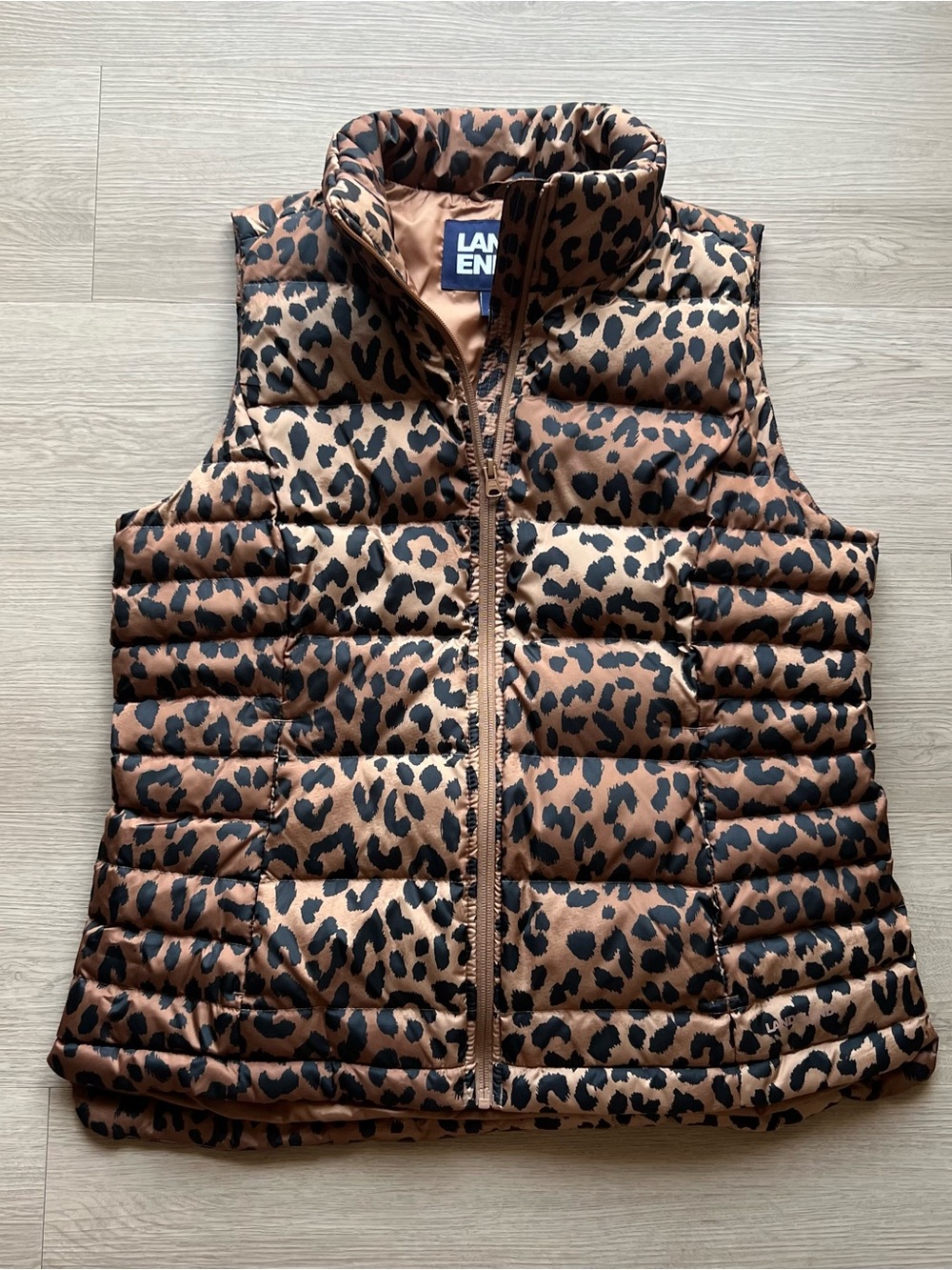 Lands' End Leopard Print Puffer Vest - Brown/Black